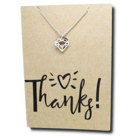 Stainless Steel Necklace On Message Card Heart ThanksNECKLACE139