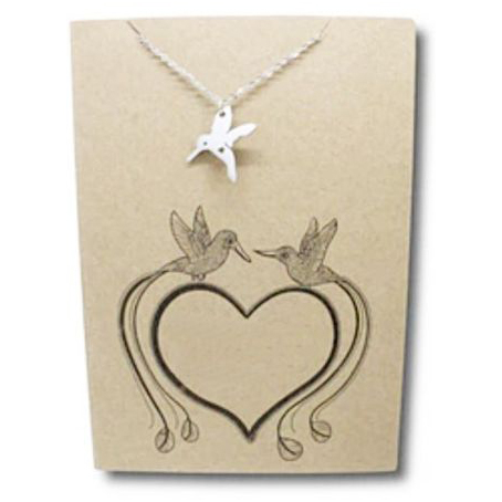 Stainless Steel Necklace On Message Card-Hummingbird Heart