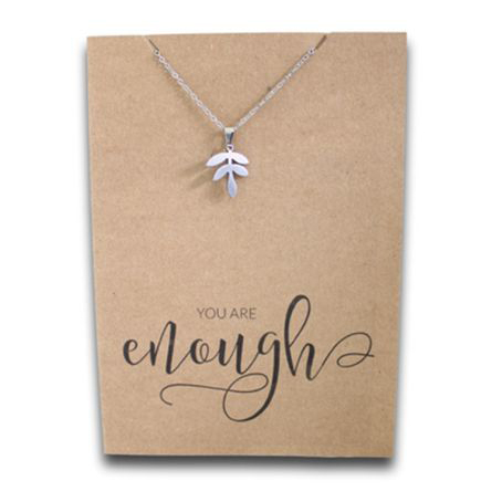 Stainless Steel Necklace On Message Card-Leaf Enough