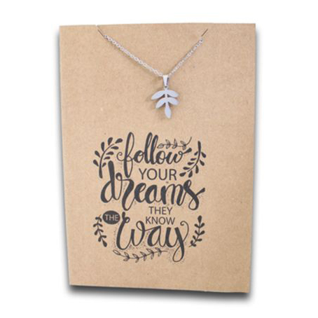 Stainless Steel Necklace On Message Card Leaf Follow Your DreamsNECKLACE360