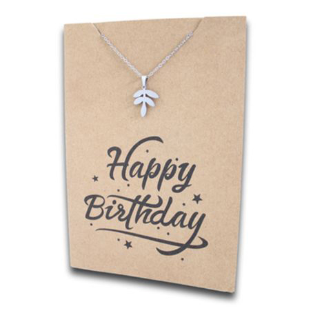 Stainless Steel Necklace On Message Card-Leaf Happy Birthday