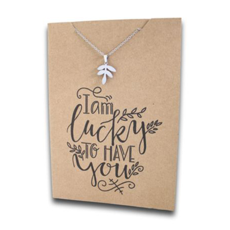 Stainless Steel Necklace On Message Card Leaf I am LuckyNECKLACE276