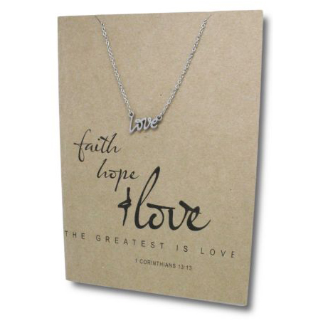 Stainless Steel Necklace On Message Card-Love Faith Hope