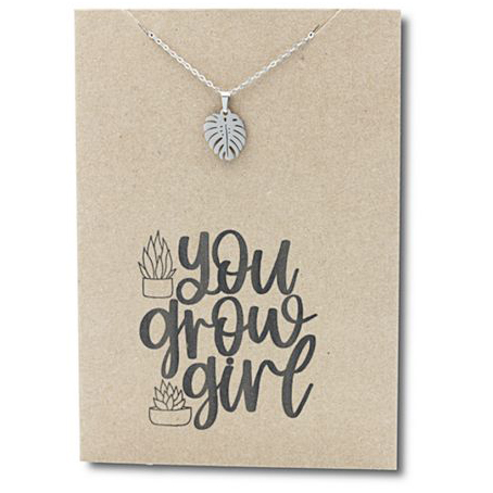 Stainless Steel Necklace On Message Card Monstera You Grow GirlNECKLACE383