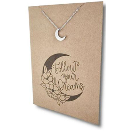 Stainless Steel Necklace On Message Card Moon Follow Your DreamsNECKLACE337