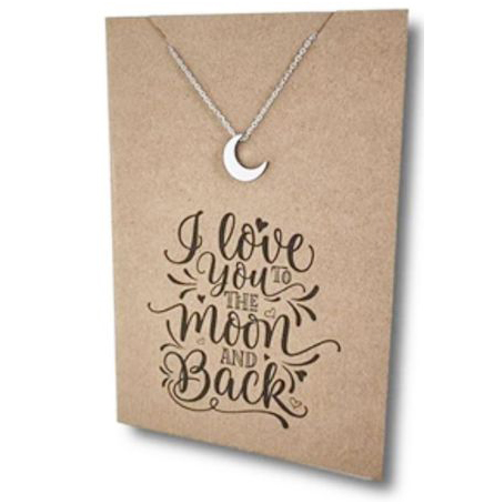 Stainless Steel Necklace On Message Card-Moon I Love You