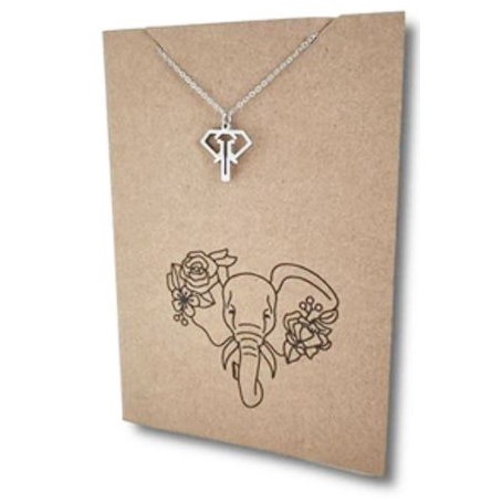 Stainless Steel Necklace On Message Card-Open Elephant