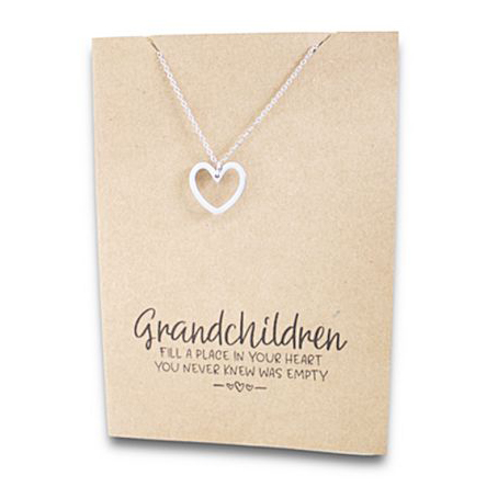 Stainless Steel Necklace On Message Card-Open Heart Grandchildren