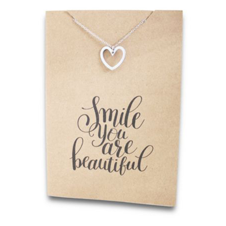 Stainless Steel Necklace On Message Card Open Heart SmileNECKLACE210