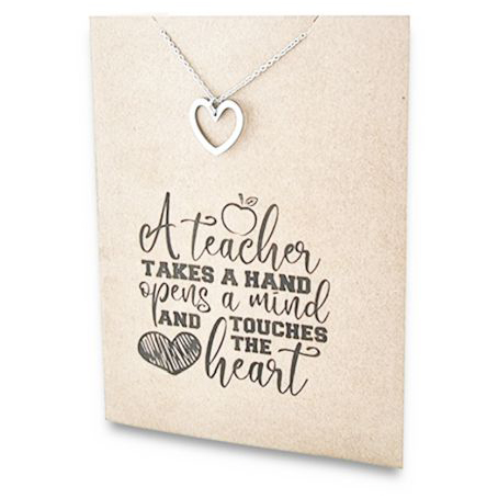 Stainless Steel Necklace On Message Card Open Heart TeacherNECKLACE175