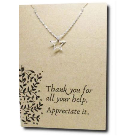 Stainless Steel Necklace On Message Card Open StarNECKLACE123