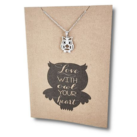 Stainless Steel Necklace On Message Card Owl LoveNECKLACE211