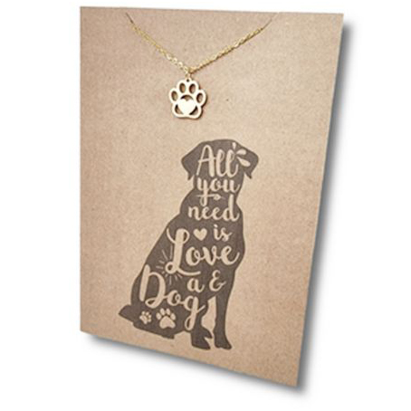 Stainless Steel Necklace On Message Card Paw DogNECKLACE213