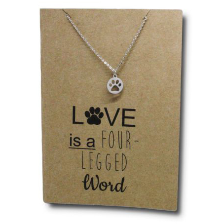 Stainless Steel Necklace On Message Card - Paw