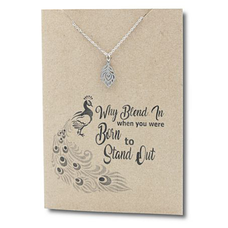 Stainless Steel Necklace On Message Card Peacock FeatherNECKLACE376