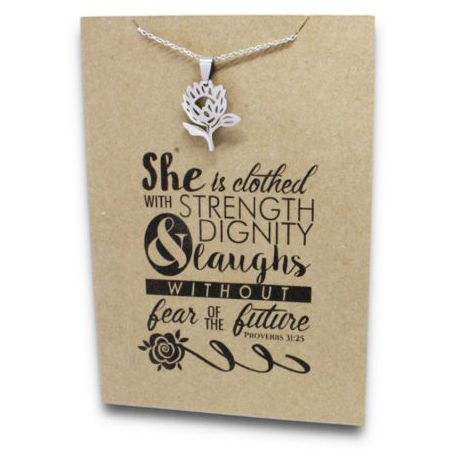 Stainless Steel Necklace On Message Card ProteaNECKLACE001