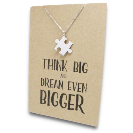 Stainless Steel Necklace On Message Card-Puzzle Piece Think big