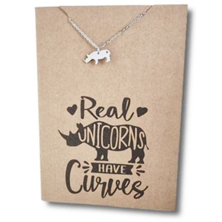 Stainless Steel Necklace On Message Card Rhino Have CurvesNECKLACE306
