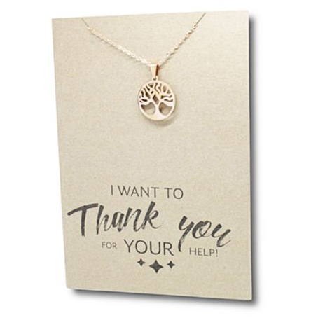 Stainless Steel Necklace On Message Card-Rose Gold Tree Thank you