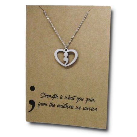 Stainless Steel Necklace On Message Card Semi ColonNECKLACE007