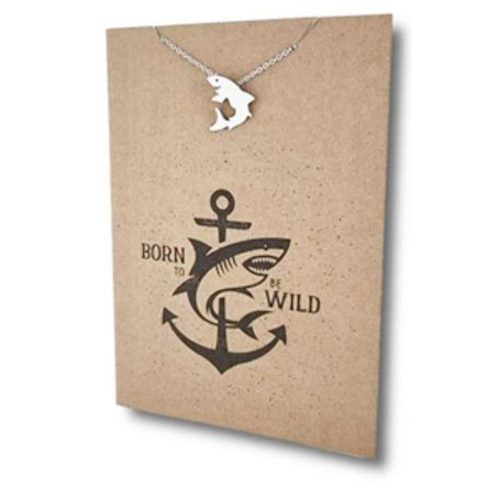 Stainless Steel Necklace On Message Card Shark WildNECKLACE217