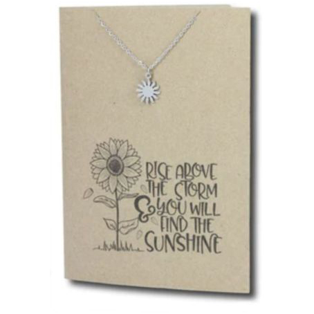 Stainless Steel Necklace On Message Card-Sunshine Rise Above the Storm