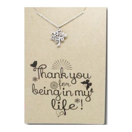 Stainless Steel Necklace On Message Card-Tree Thank you