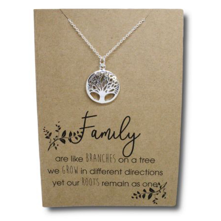 Stainless Steel Necklace On Message Card Tree of Life FamilyNECKLACE008