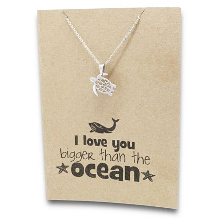 Stainless Steel Necklace On Message Card-Turtle