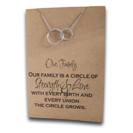 Stainless Steel Necklace On Message Card-Two Rings Our Family