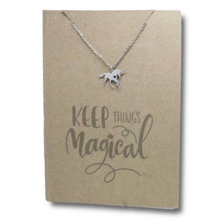 Stainless Steel Necklace On Message Card Unicorn MagicalNECKLACE225