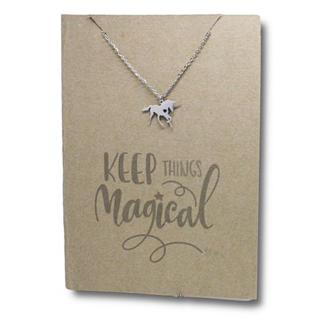 Stainless Steel Necklace On Message Card-Unicorn Magical