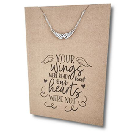 Stainless Steel Necklace On Message Card-Wings Heart