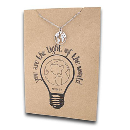 Stainless Steel Necklace On Message Card World Light BulbNECKLACE363